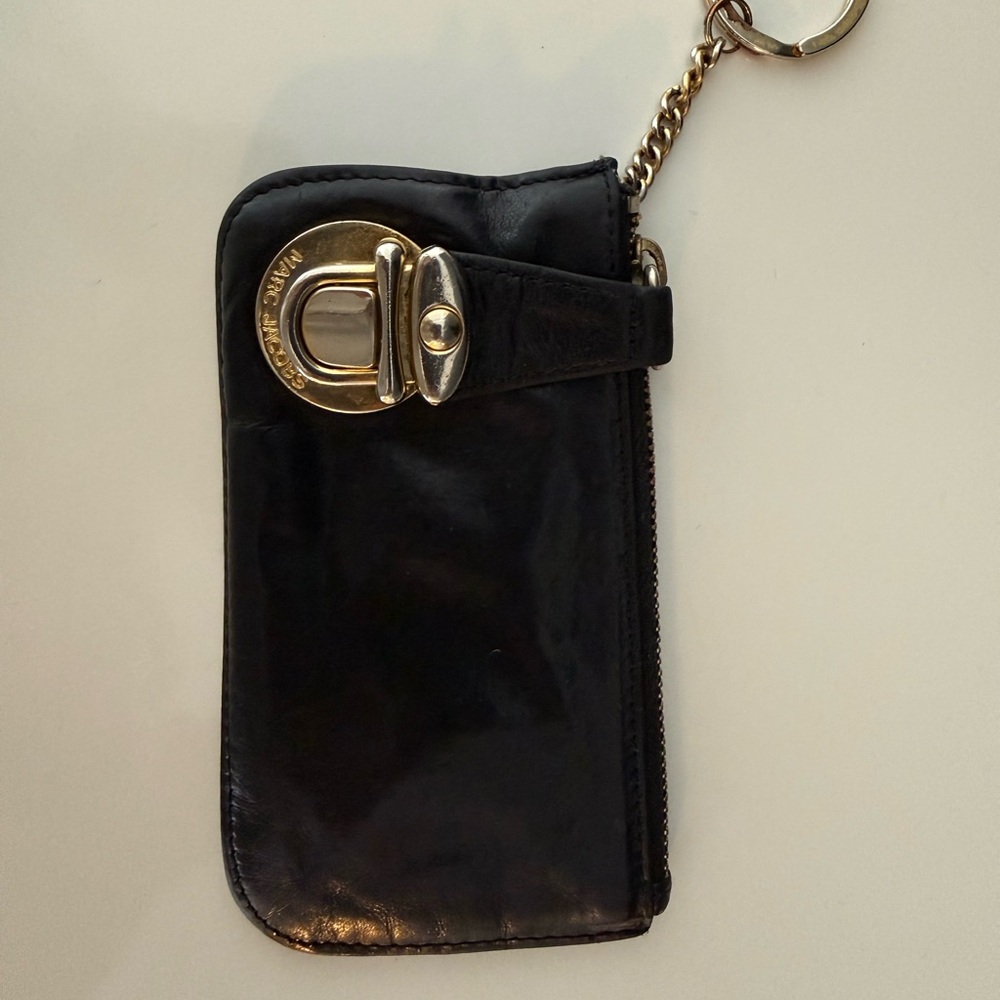 Marc Jacobs Black Leather Key Holder with Gold Hardware